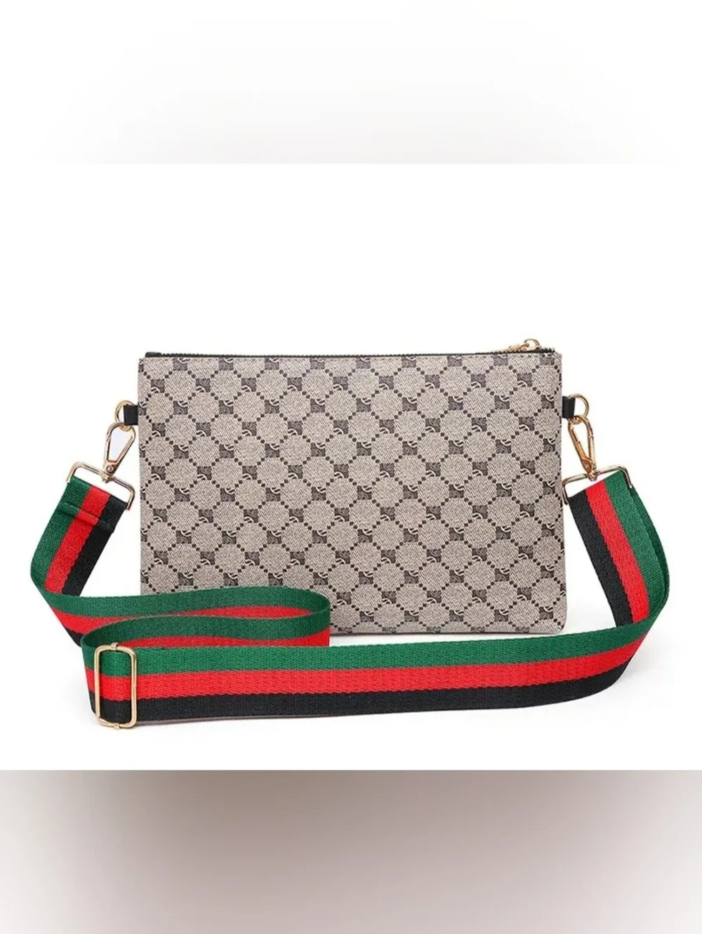 Beige Supreme Crossbody with Green and Red Web Strap